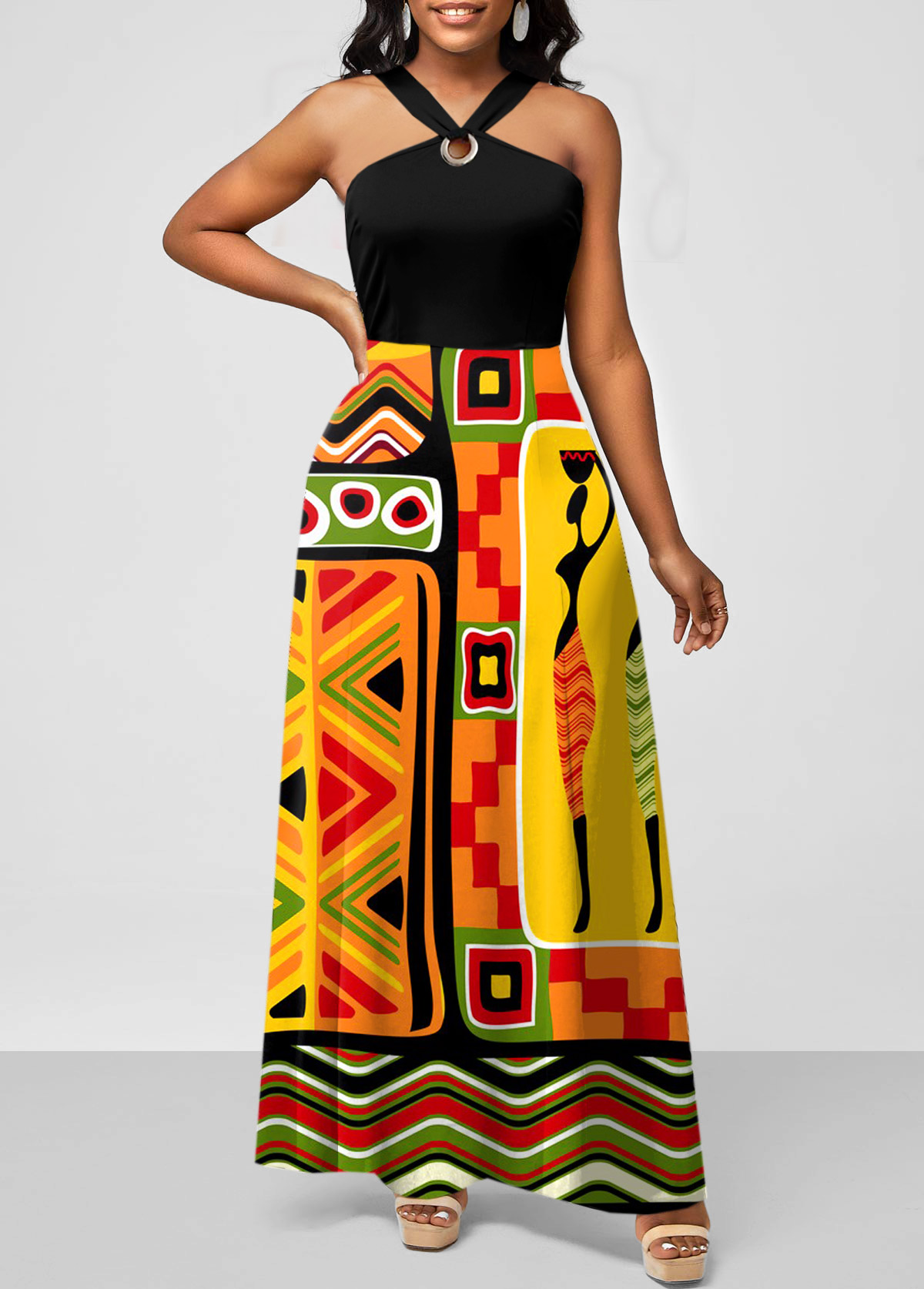 African Tribal Print Multi Color Dress