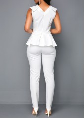 White V Neck Sleeveless Peplum Jumpsuit
