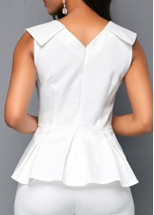 White V Neck Sleeveless Peplum Jumpsuit