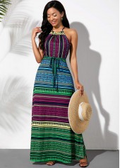 Striped Multicolor Bowknot Sash Dress