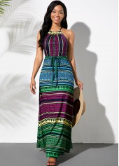Striped Multicolor Bowknot Sash Dress
