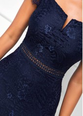 Navy Blue Cap Sleeve Lace Bodycon Dress