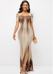 Foil Print Texture Knitted Side Slit Dress