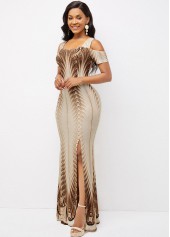 Foil Print Texture Knitted Side Slit Dress