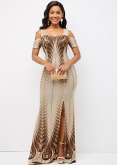 Foil Print Texture Knitted Side Slit Dress