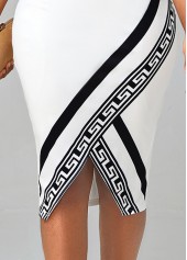 White Tribal Print Sleeveless V Neck Dress