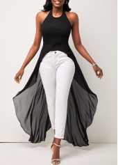 Halter High Low Hem Black Blouse