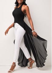 Halter High Low Hem Black Blouse