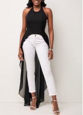 Halter High Low Hem Black Blouse