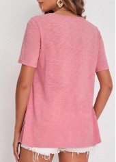 Cage Neck Lace Patchwork Pink T Shirt