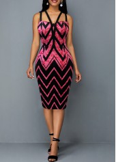 Hot Pink Geometric Print Double Straps Dress