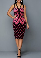 Hot Pink Geometric Print Double Straps Dress