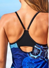 Blue Tribal Print Cross Strap Tankini Set