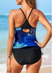 Blue Tribal Print Cross Strap Tankini Set
