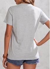 American Flag Print Short Sleeve Light Grey T Shirt