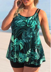 Plus Size Green Tropical Print Tankini Top-No Bottom