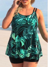 Plus Size Green Tropical Print Tankini Top-No Bottom