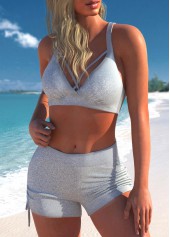 Mid Waist Glitter Fabric Light Grey Bikini Set