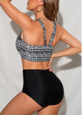 High Waisted Black Tribal Print Bikini Set