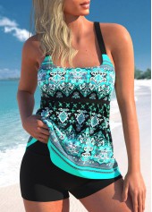 Cyan Tribal Print Wide Strap Tankini Top-No Bottom