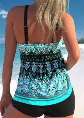 Cyan Tribal Print Wide Strap Tankini Top-No Bottom