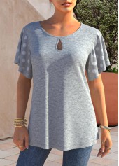 Keyhole Neckline Grey Marl Polka Dot T Shirt
