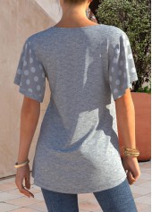 Keyhole Neckline Grey Marl Polka Dot T Shirt