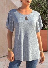 Keyhole Neckline Grey Marl Polka Dot T Shirt