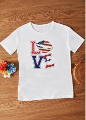 White American Flag Print Round Neck T Shirt