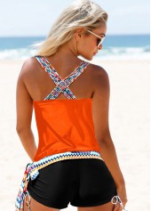 Coral Orange Tribal Print Tie Side Tankini Set