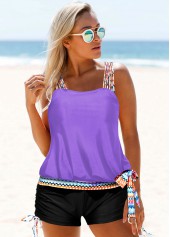 Purple Tribal Print Tie Side Tankini Set