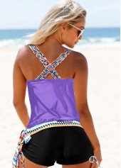 Purple Tribal Print Tie Side Tankini Set