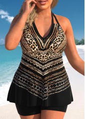 Leopard Halter Plus Size Black Tankini Top-No Bottom