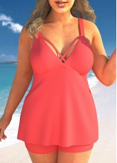 Wide Strap Coral Red Tankini Set