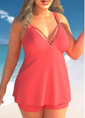 Wide Strap Coral Red Tankini Set