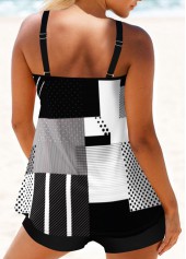 Geometric Print Plus Size Double Straps Black Tankini Top-No Bottom