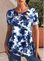 Tie Dye Print Navy Blue Short Sleeve T Shirt
