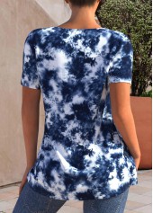 Tie Dye Print Navy Blue Short Sleeve T Shirt
