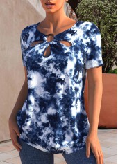 Tie Dye Print Navy Blue Short Sleeve T Shirt