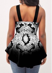 Ombre Animal Pattern Asymmetric Hem Black T Shirt