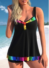 Rainbow Color Striped Wide Strap Swimdress Set