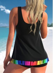 Rainbow Color Striped Wide Strap Swimdress Set