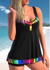 Rainbow Color Striped Wide Strap Swimdress Set