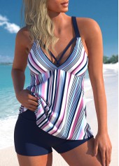 Cross Strap Multi Color Striped Tankini Set