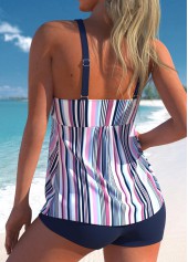 Cross Strap Multi Color Striped Tankini Set