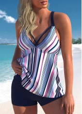 Cross Strap Multi Color Striped Tankini Set
