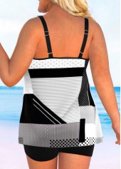 Geometric Print Plus Size Double Straps Black Tankini Top-No Bottom