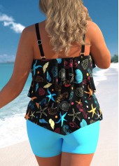 Plus Size Marine Life Print Layered Hem Tankini Set