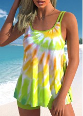 Tie Dye Print Light GreenSwimdress and Shorts