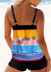 Coconut Tree and Stripe Print Blouson Tankini Set